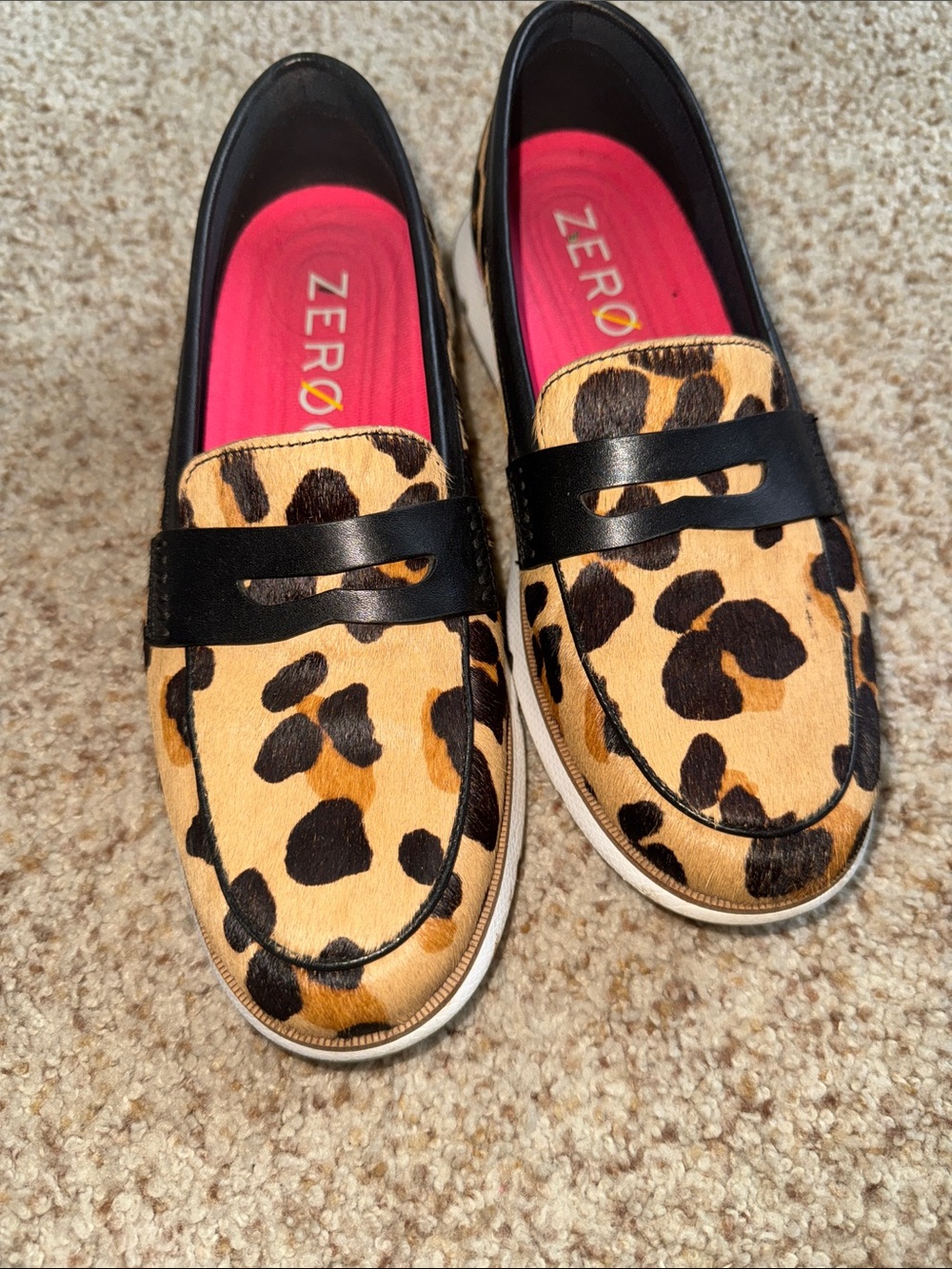 Cole Haan Leopard Print Penny Loafers with Black Trim